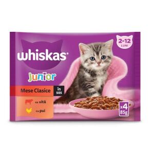 PET.WHISKAS PLIC JUNIOR SELECTII CLASICE IN SOS DE CARNE 85GR(4B)13SET